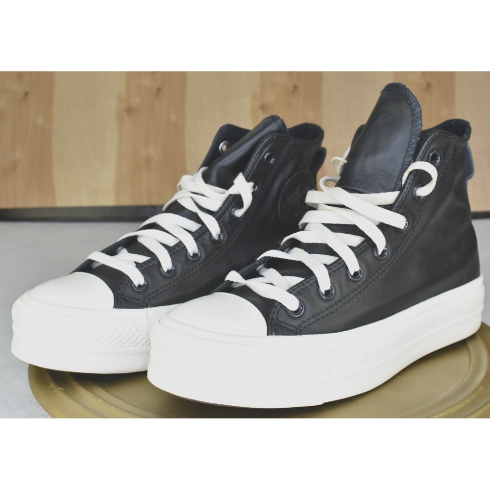 Converse Chuck Taylor All Star Unisex Lift Black Leather Eyelet Platform 173158C